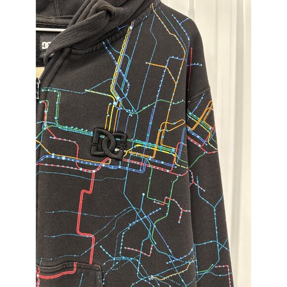 Y2K DC Shoes Subway Map Hoodie | Rare Neon Graphic Zip Up Size Medium - Picture 3 of 6